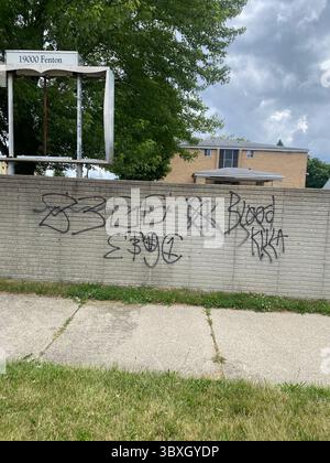 5PN vs. 5X (W7M ETGC ist nicht mit L.A. verbunden) 5PN Detroit, 48219 Crips Street Gang Allianz aus Dutzenden von kleinen Cliquen und Tagger Crews, z. B. W7M ETGC Stockfoto