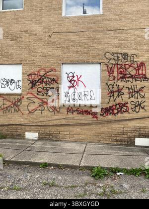 5PN vs. 5X (W7M ETGC ist nicht mit L.A. verbunden) 5PN Detroit, 48219 Crips Street Gang Allianz aus Dutzenden von kleinen Cliquen und Tagger Crews, z. B. W7M ETGC Stockfoto
