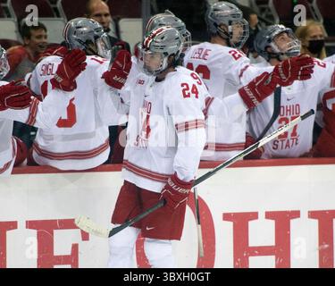 30. Oktober 2021: Ryan O’Connell (24) feiert sein Tor gegen Michigan State in Columbus, Ohio. Brent Clark/CSM(Bild: &Copy; Brent Clark/CSM via ZUMA Wire) Stockfoto