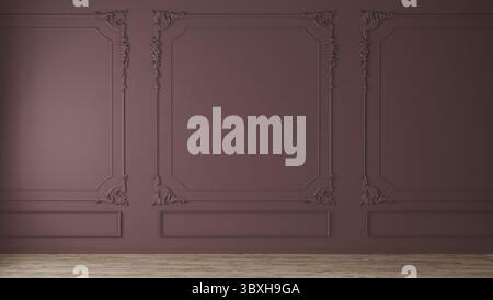 Rote Wand mit klassischem Stil und Holzboden, leeres Innenleben, 3D-Putz Stockfoto