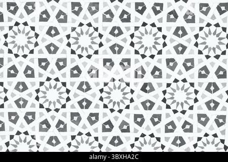 Ein detailliertes islamisches geometrisches Mosaik mit lebhaften Farben und symmetrischen Mustern. Das Design zeigt traditionelle Arabesken-Motive mit Sternscha Stockfoto