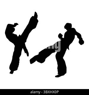 Judo Karate Fighter Game Spieler Silhouette Formen Zeichnung Vol 01 Stock Vektor