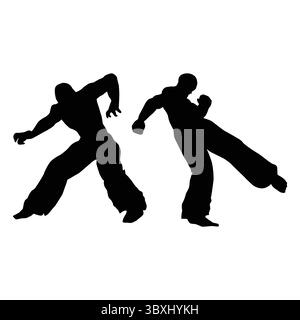 Judo Karate Fighter Game Spieler Silhouette Formen Zeichnung Vol 04 Stock Vektor