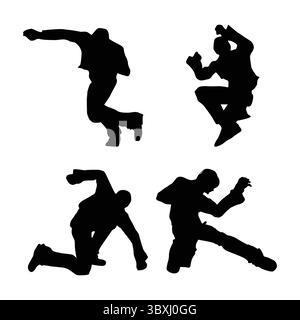 Judo-Karate-Spieler Silhouette Shapes Drawing Vol 10 Stock Vektor