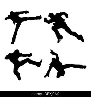Judo-Karate-Spieler Silhouette Formen Zeichnung Vol 11 Stock Vektor