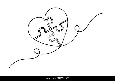 Puzzleteil minimalistische einzeilige Zeichnung in einfachem abstrakten Stil isoliert auf weißem Hintergrund Stock Vektor