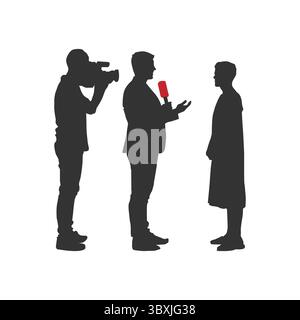 Männlicher Nachrichtenreporter, der Nachrichten berichtet, Anchor, Verankerung der schwarzen Silhouette Illustration Band 07 Stock Vektor