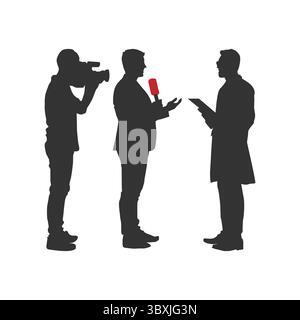 Männlicher Nachrichtenreporter, der Nachrichten berichtet, Anchor, Verankerung der schwarzen Silhouette Illustration Band 05 Stock Vektor