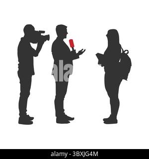 Männlicher Nachrichtenreporter, der Nachrichten berichtet, Anchor, Verankerung der schwarzen Silhouette Illustration vol 04 Stock Vektor
