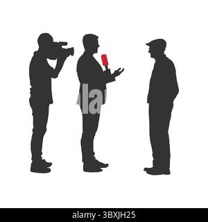 Männlicher Nachrichtenreporter, der Nachrichten meldet, Anchor, schwarze Silhouette Illustration Vol. 044 Stock Vektor