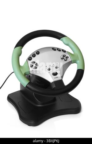 Computer-Lenkrad auf weißem Hintergrund Stockfoto
