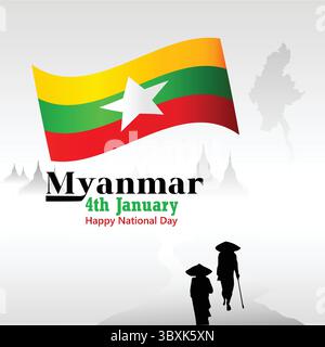 Myanmar Unabhängigkeitstag Vektor Design Illustration Vol 01 Stock Vektor