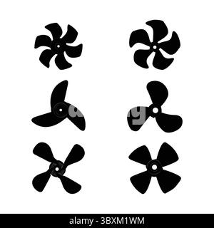 Rotierender Propeller, praktische Konstruktion, schwarze Silhouette Vol 02 Stock Vektor