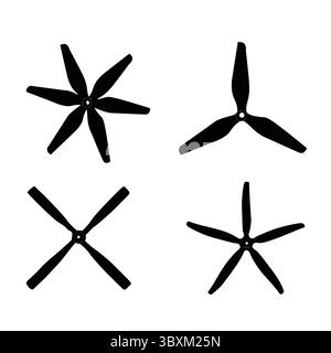Rotierender Propeller, praktische Konstruktion, schwarze Silhouette Vol 01 Stock Vektor