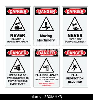 Satz werkseitiger Sicherheitsschilder und Symbolvektorillustration vol 01 Stock Vektor