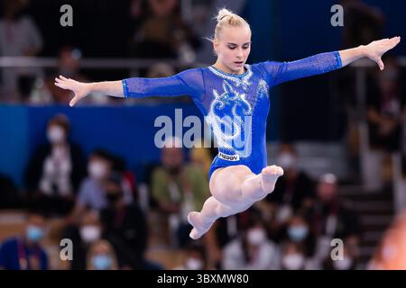 27. Juli 2021: Asia D’Amato (351) aus Italien tritt auf Balancestrahl beim Finale der Olympischen Spiele 2020 im Ariake Gymnastikzentrum in Tokio auf. Daniel Lea/CSM}(Kreditbild: &Copy; Daniel Lea/CSM via ZUMA Wire) Stockfoto