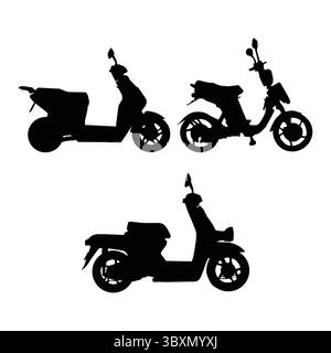 Satz elektrischer Roller, rußschwarze Silhouette Illustration Vol 01 Stock Vektor
