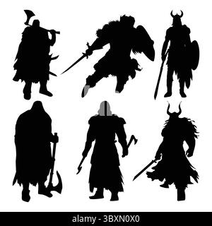 Satz von Silhouetten der Wikinger Krieger - Vektor-Illustration mit weißem Hintergrund Vol 03 Stock Vektor