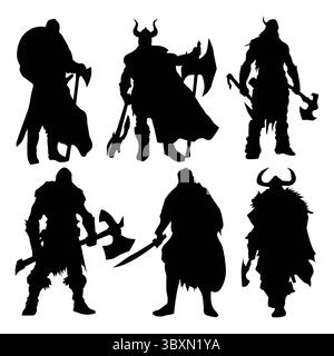 Satz von Silhouetten der Wikinger Krieger - Vektor-Illustration mit weißem Hintergrund Vol 04 Stock Vektor