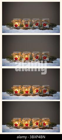 Vier Advent Kerzen im Schnee, collage Advent Stockfoto
