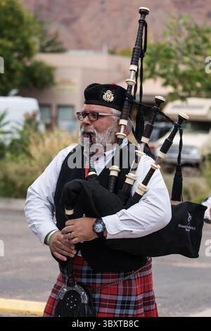18. September 2021, Moab, Utah, Vereinigte Staaten: Ein Dudelsackpfeifer spielt die Great Highland Dudelsackpfeifen bei einem schottischen Festival in Moab, Utah. (Kreditbild: © Jon G. Fuller/VW Pics via ZUMA Press Wire) Stockfoto