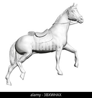 Ein weißes Pferd rennt mit hochgehaltenem Kopf. Das Pferd trägt Sattel und Zaumzeug. Seitenansicht Stock Vektor