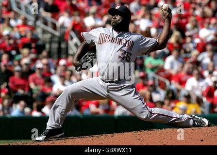5. April 2008: Ray King der Washington Nationals wirft am Samstag, den 5. April 2008, im Busch Stadium in St. Louis, Missouri, im achten Inning gegen die St. Louis Cardinals einen Pitch. Die Kardinäle gewannen mit 5:4. (Anthony Souffle/St. Louis Post-Dispatch/MCT) (Credit Image: © Anthony Souffle/St Louis Post-Dispatch via ZUMA Press Wire) Stockfoto