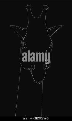 Giraffen Kopf in einer detaillierten schwarz-weißen Linienzeichnung mit komplizierten Mustern auf dem Fell und ausdrucksstarken Augen. Das minimalistische Design zeichnet sich aus Stock Vektor