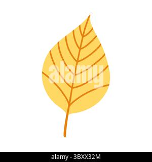 Gelbes Eschenblatt isoliert auf weißem Hintergrund. Einfaches Herbstblatt für Muster, Banner, Aufkleber. „Hello Herbstkarte“. Illustration des flachen Vektors. Stock Vektor