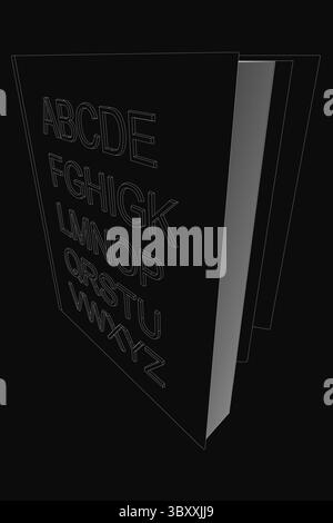 Ein schwarz-weißes Poster mit den fetten Buchstaben A bis Z, das in einem klaren, typografischen Layout vor dunklem Hintergrund angeordnet ist. Das Design ist einfach, aber dennoch unkompliziert Stock Vektor