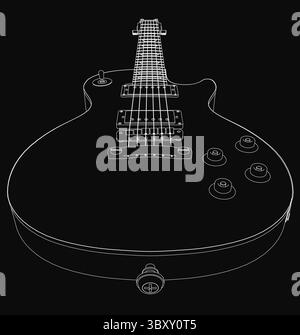 Schwarze E-Gitarre mit elegantem, modernem Design, glänzendem schwarzem Körper und solidem schwarzem Hals. Stock Vektor