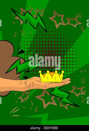 Comic, Comic-Buch menschliche Hände halten Crown. Retro-Vektor-Comics Pop-Art-Design. Stock Vektor