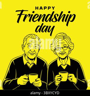 Freundschaftstag Hand gezeichnet Vektor-Illustrationen von besten Freunden umarmen, lachen, zusammen sitzen, Gruppe Freunde Kunstwerke für Karten, Poster, Aufkleber Stock Vektor