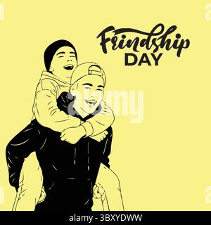 Freundschaftstag Hand gezeichnet Vektor-Illustrationen von besten Freunden umarmen, lachen, zusammen sitzen, Gruppe Freunde Kunstwerke für Karten, Poster, Aufkleber Stock Vektor