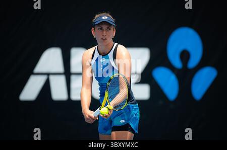 12. Januar 2022, SYDNEY, AUSTRALIEN: Elise Mertens aus Belgien in Aktion während der zweiten Runde des Sydney Tennis Classic WTA 500-Tennisturniers 2022 gegen Daria Kasatkina aus Russland (Credit Image: © Rob Prange/AFP7 Via ZUMA Press Wire) Stockfoto