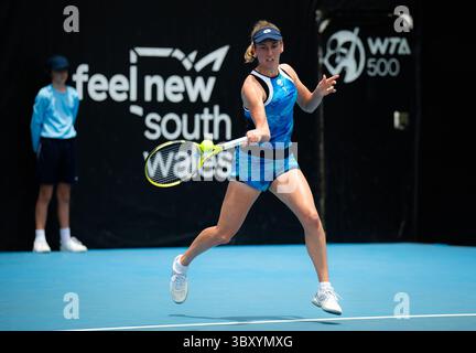 12. Januar 2022, SYDNEY, AUSTRALIEN: Elise Mertens aus Belgien in Aktion während der zweiten Runde des Sydney Tennis Classic WTA 500-Tennisturniers 2022 gegen Daria Kasatkina aus Russland (Credit Image: © Rob Prange/AFP7 Via ZUMA Press Wire) Stockfoto