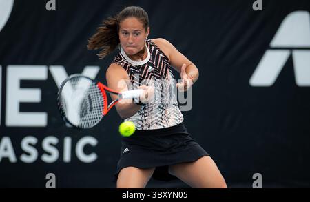 12. Januar 2022, Sydney, Australien: Daria KASATKINA aus Russland in der zweiten Runde des Sydney Tennis Classic WTA 500-Tennisturniers 2022 gegen E. Mertens aus Belgien. Kasatkina gewann 6:3, 6:4. (Kreditbild: © Rob Prange/AFP7 via ZUMA Press Wire) Stockfoto