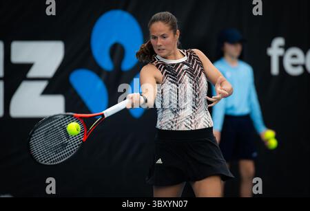 12. Januar 2022, SYDNEY, AUSTRALIEN: Daria Kasatkina aus Russland in Aktion während der zweiten Runde des Sydney Tennis Classic WTA 500 Tennisturniers 2022 gegen Elise Mertens aus Belgien (Bild: © Rob Prange/AFP7 Via ZUMA Press Wire) Stockfoto