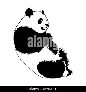 Die Panda-Silhouette ist eine klare und charmante Darstellung dieses geliebten Bären mit seinem schlichten schwarz-weißen Band 01 Stock Vektor