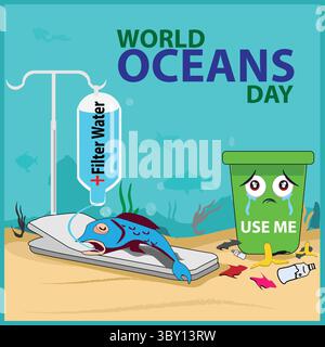World Oceans Day Vektor-Illustration Stock Vektor