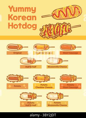 Yummy Korean Hotdog Illustration Lebensmittel Illustration Vektor EPS Stock Vektor