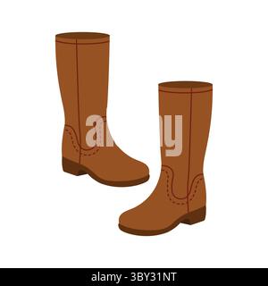 Braune hohe Stiefel. Handgezeichnete Abbildung. Illustration des flachen Vektors auf weißem Hintergrund. Stock Vektor