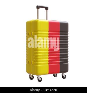 Reisen Sie nach Deutschland. Koffer mit deutscher Flagge isoliert auf weiß, 3D-Rendering Stockfoto