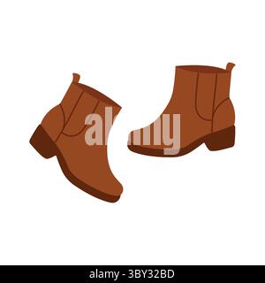 Braune, niedrige Stiefel. Handgezeichnete Abbildung. Illustration des flachen Vektors auf weißem Hintergrund. Stock Vektor