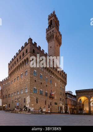 Florenz - der Palazzo Vecchio in der Abenddämmerung Stockfoto