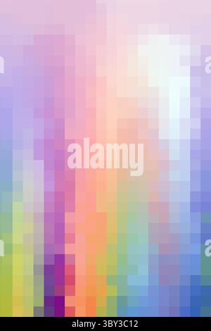 Heller verlaufender Hintergrund - blaue Farbe wird zu gelb, Pixel-Mosaikfliese. Kopierbereich. Vertikales Bild Stockfoto