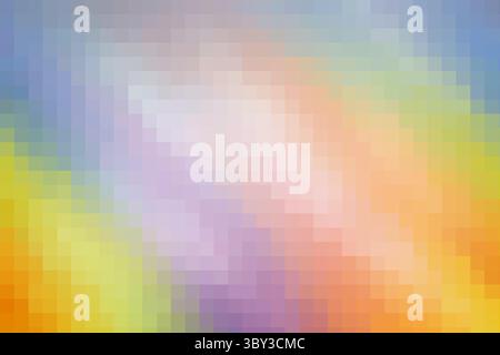 Pixelmosaikfliese. Hintergrund mit Regenbogenverlauf in Pastellfarben. Schöner Hintergrund für Werbung und Verkauf von Waren für Kinder Stockfoto