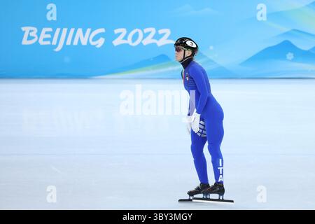 5. Februar 2022, Peking, China: Amtierende Olympiasiegerin ARIANA FONTANA von Italien während der 500-m-Kurzstrecken-Speed-Skating-Vorläufe der Frauen im Capital Indoor Stadium am 5. Februar 2022 in Peking, China (Credit Image: © Mickael Chavet via ZUMA Press Wire) Stockfoto