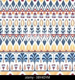 Alte ethnische Ornamente nahtlose Muster, folkloristische geometrische Formen, Symbole. Abstrakter Lotus, Palme, horizontale Linien. Aquarellabbildung isoliert Stockfoto