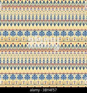 Folkloristische ethnische Ornamente nahtlose Muster, geometrische Formen, Symbole. Abstrakter Lotus, Palme, horizontale Linien. Aquarellabbildung isoliert auf Stockfoto